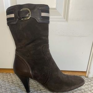Brown suede heeled boots